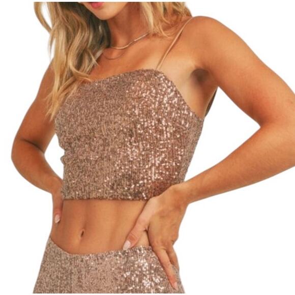 Sadie & Sage Tops - Sadie x Sage Women's Medium Copper Pink Disco Inferno Sequins Cami Crop Top